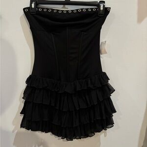 Black Strapless Ruffled Dress